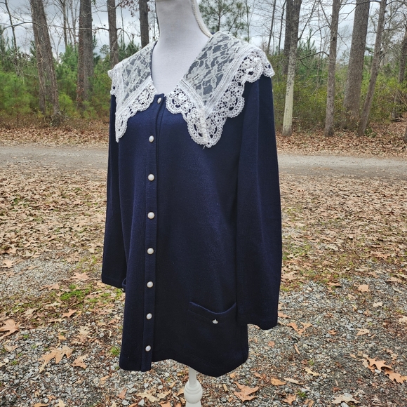 80s Vintage Lace Collard Cardigan Dress - Picture 6 of 6